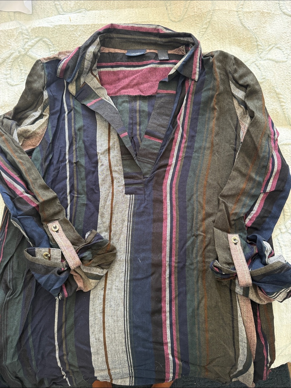 Daytrip Striped V-Neck Tunic Top in Berry, Black and Navy